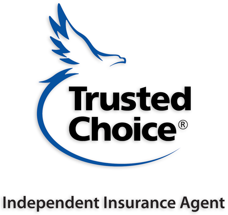 A blue outline of an eagle above the words "Trusted Choice" in bold black text, with "Independent Insurance Agent" below in smaller black text—perfect as a footer image when designing with Elementor.